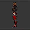 Game Movie Character Wearing Futuristic Gray And Red Armored Costume With Metallic Texture