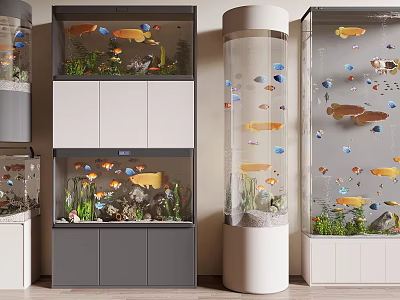 Different Types Of Aquariums With Colorful Fish And Aquatic Plants 3d model