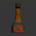 Daily Life Decorative Bottle With Cork Stopper Carved Patterns And Orange Liquid Inside