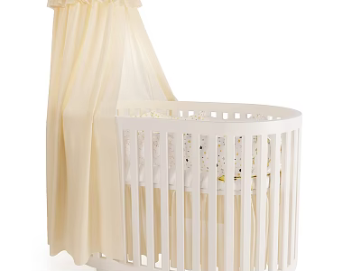 White Wooden Baby Crib With Canopy And Simple Design For Nursery Room 3d model