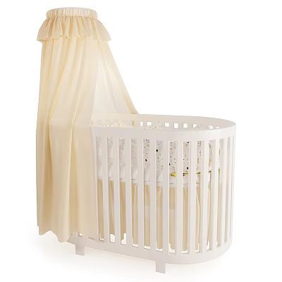 White Wooden Baby Crib With Canopy And Simple Design For Nursery Room 3d model