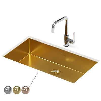 Golden Kitchen Sink With Chrome Faucet And Built In Drain Multiple Color Options 3d model