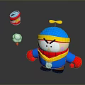 Cartoon Character With Blue Helmet Red Gloves Angry Expression Floating Can And Cotton Object