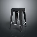 Black Metal Stool With Four Legs And Crossbar On Dark Reflective Surface