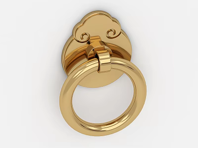 Golden Brass Decorative Handle with Ornate Cloud Pattern for Furniture Doors 3d model