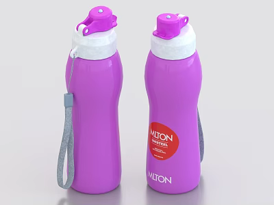 Purple VITON Water Bottles With Pink Flip Lids And Gray Straps For Daily Use 3d model