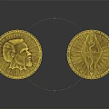 Decorative Gold Coins With Shiny Surface Featuring Portrait And Emblem Design And Reflective Base