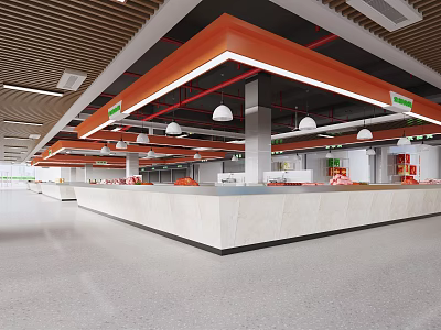 Modern Supermarket Department Store Interior With Open Layout Checkout Counters Shelves And Ceiling Lights 3d model