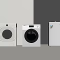 Two White Washing Machines Arranged Side By Side With Refrigerator Home Appliance