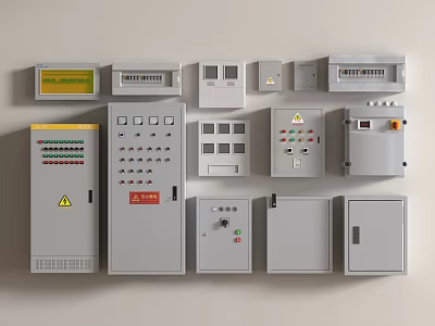 Public Facility Electrical Control Cabinets and Distribution Boxes with Control Panels Warning Labels and Indicators 3d model