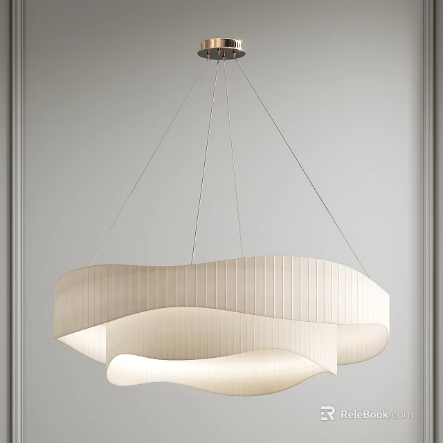 Modern White Wave Shaped Fabric Chandelier With Elegant Design Hanging In Minimalist Interior 3d model 