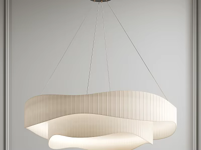 Modern White Wave Shaped Fabric Chandelier With Elegant Design Hanging In Minimalist Interior 3d model