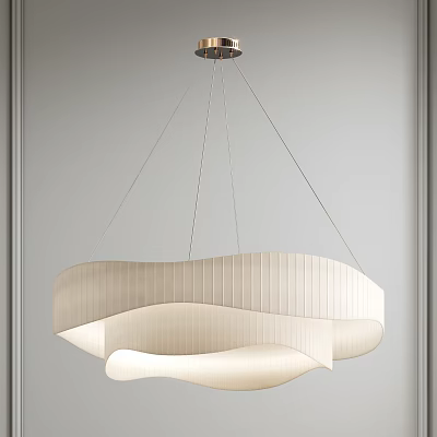 Modern White Wave Shaped Fabric Chandelier With Elegant Design Hanging In Minimalist Interior 3d model