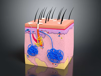 Medical Device For Skin Structure Education With 3D Anatomical Model And Follicle Vascular Components 3d model