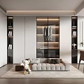 Modern Walk in Closet Interior Design With Open Shelves Glass Door Cabinets And Soft Lighting