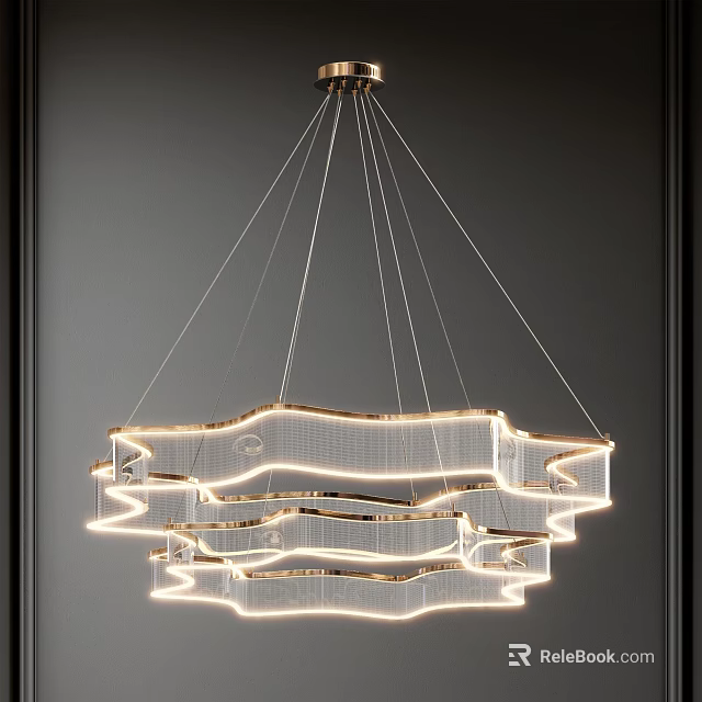 Hanging Modern Layered Ribbon Design Chandelier With Illuminated Light For Interior Spaces 3d model 