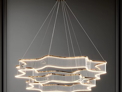 Hanging Modern Layered Ribbon Design Chandelier With Illuminated Light For Interior Spaces 3d model