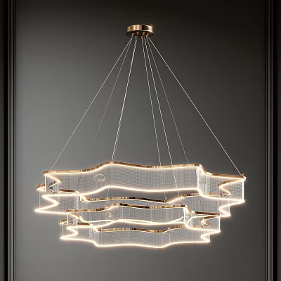 Hanging Modern Layered Ribbon Design Chandelier With Illuminated Light For Interior Spaces 3d model