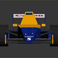 Blue Yellow White Formula Racing Car With Canon Logo Detailed Exterior Design