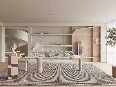 Elegant Modern Clothing Store Interior With Open Display Racks Clothes And Plants 3d model