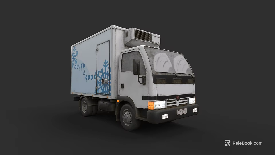 White Refrigerated Truck Displaying Blue Snowflake Graphics FRESH AND COOL Text and Roof Air Conditioner 3d model 