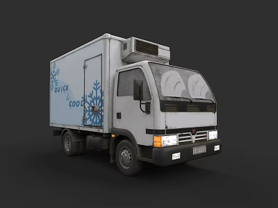 White Refrigerated Truck Displaying Blue Snowflake Graphics FRESH AND COOL Text and Roof Air Conditioner 3d model