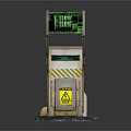 Industrial Digital Equipment With Green Display Warning Sign And Metal Base Stripes 3d model