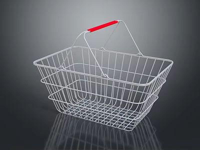 Sturdy Metal Wire Shopping Basket With Red Handle For Daily Grocery Use 3d model
