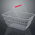 Sturdy Metal Wire Shopping Basket With Red Handle For Daily Grocery Use