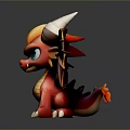Game Movie Character Cute Red Dragon With Yellow Underbelly Black White Horns And Orange Wings