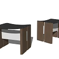 Two Modern Wooden Stools with Black Seats and Sleek Structure Design