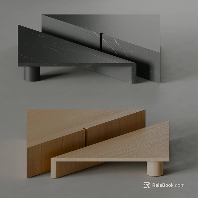 Modern Coffee Table With Black Marble Wooden Materials And Minimalist Geometric Design 3d model 