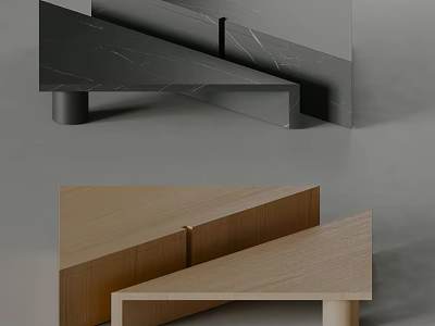 Modern Coffee Table With Black Marble Wooden Materials And Minimalist Geometric Design 3d model