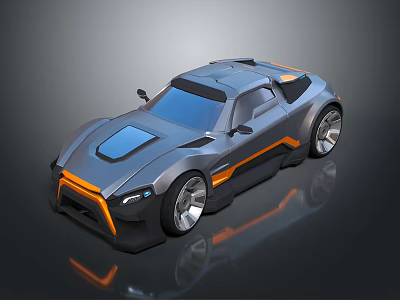 Sleek Gray Sports Car With Orange Accents Silver Wheels And Futuristic Design 3d model