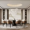 Elegant Private Dining Room With Round Table Chandelier Landscape Painting And Window View