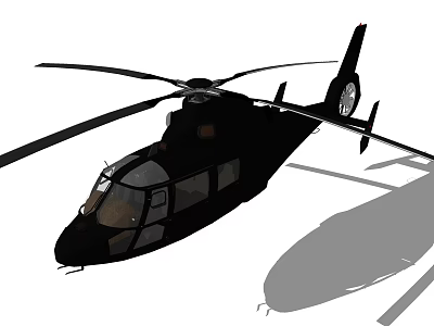 Black Helicopter 3D Rendering With Rotors Fuselage Side View And Shadow 3d model