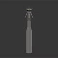 Cartoon Scene Featuring Tall Metallic Tower With Spire Green Circular Top And Vertical Stripes