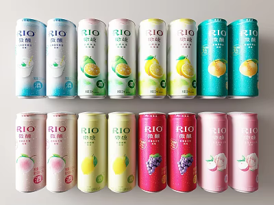 RIO Colorful Canned Beverages With Various Fruit Flavors Like Lemon Lime Grape And Peach 3d model