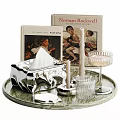 Elegant Decorative Ornament Set With Silver Tissue Box Candles Clear Glass Holders Tray And Books