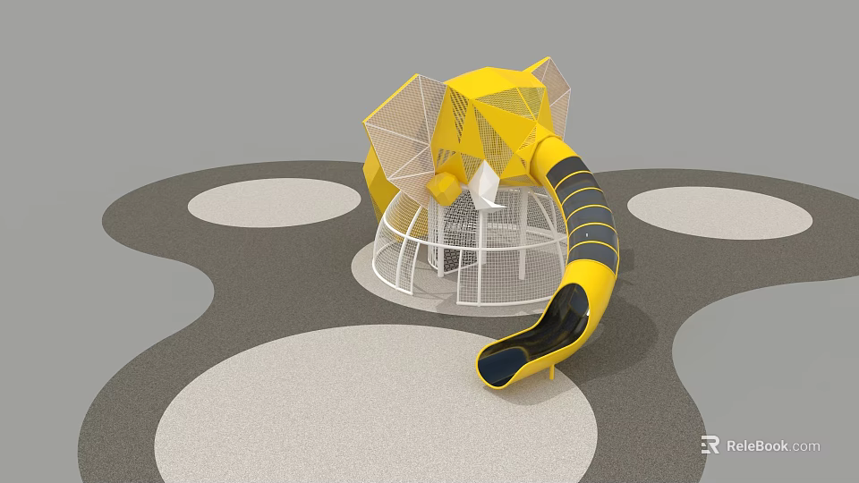 Yellow Children's Play Structure With Geometric Net Design Slide And Circular Ground 3d model 