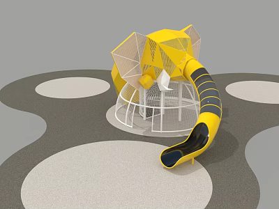 Yellow Children's Play Structure With Geometric Net Design Slide And Circular Ground 3d model