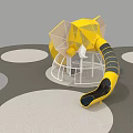 Yellow Children's Play Structure With Geometric Net Design Slide And Circular Ground