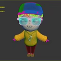Cartoon Style 3D Game Movie Character With Black Cap Glasses Yellow Sweater And Blue Shoes