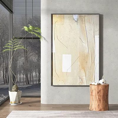 Interior Wall Art Decor With Green Plant And Wooden Stool Decoration 3d model Interior Wall Art Decor With Green Plant And Wooden Stool Decoration 3d model