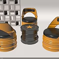 Unique Barrel Shaped Table And Chairs Set With Yellow Black Accents And Star Pattern Tabletop 3d model