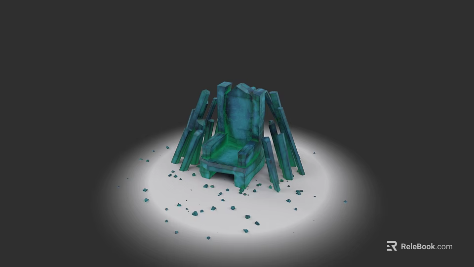 Artistic Green Abstract Chair Sculpture With Fragmented Structure And Illuminated Base 3d model 
