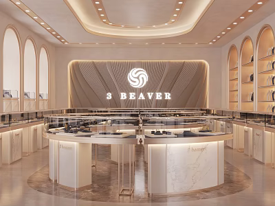 3 BEAVER Luxury Jewelry Store Elegant Interior With Marble Display Counters And Modern Lighting Design 3d model