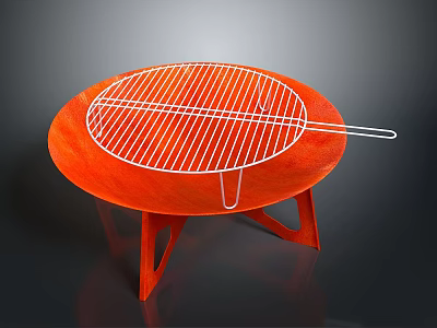 Orange Round Table With White Metal Grid Grill And Red Stands 3d model