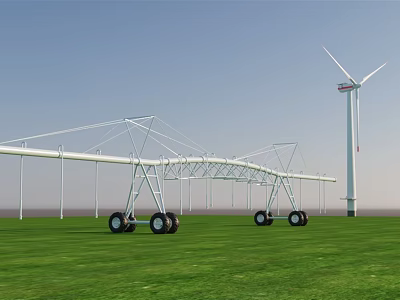 Agricultural Functional Vehicle for Field Irrigation on Green Grassland With Wind Turbine 3d model