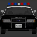 Black and White Police Car With Red Blue Roof Emergency Lights And POLICE Logo